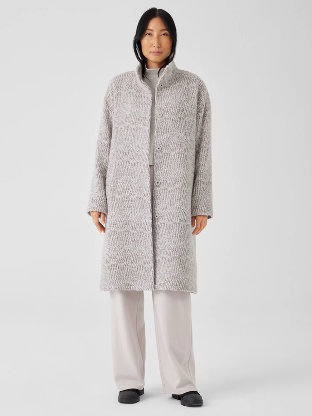 Eileen Fisher Alpaca Jacquard Stand Collar Coat